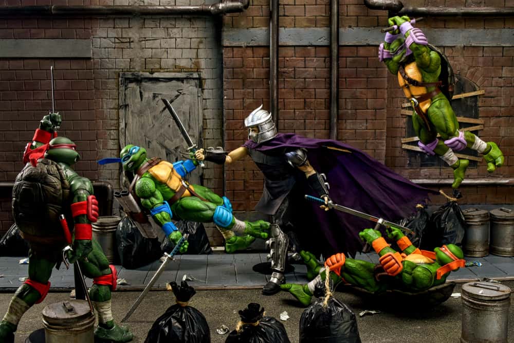 Teenage Mutant Ninja Turtles against Shredder toy photography
