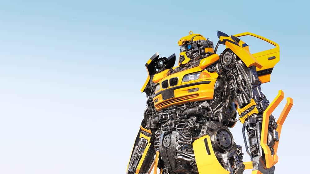 Robot made from scrap metal part of a car.