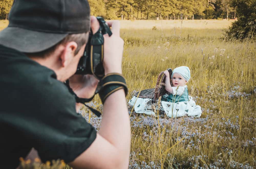 This is a close look at a backyard baby photoshoot.