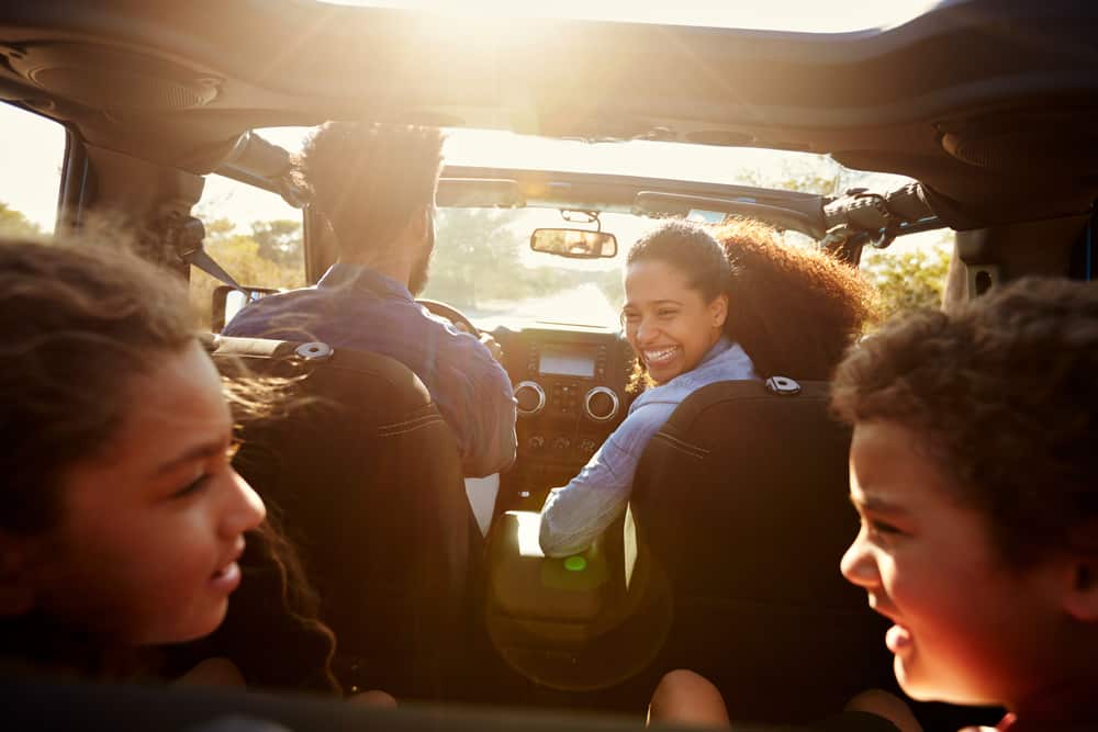A family having a discussion in the car.