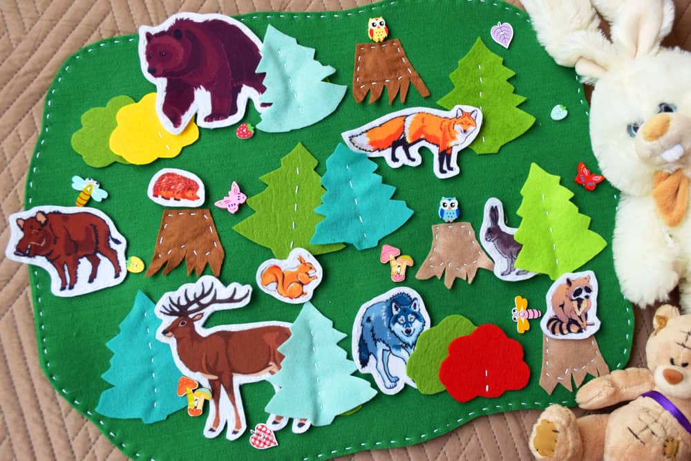 This is a felt board with various cutouts of animals.