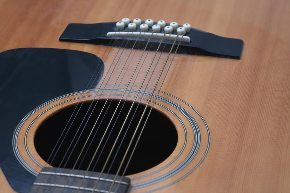 This is a close look at a twelve-string guitar.