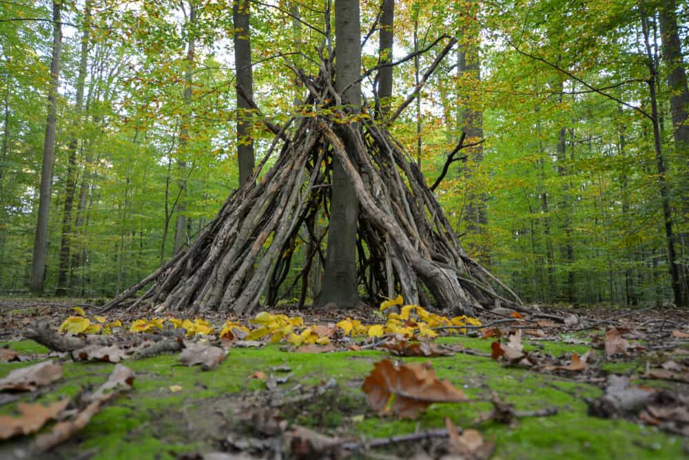 Tipi built out of sticks.