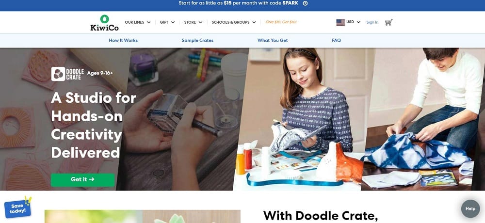 26 Perfect Gifts for 12 Year Old Girls 3 This is a screenshot of the Kiwi Co Doodle Crate website homepage.