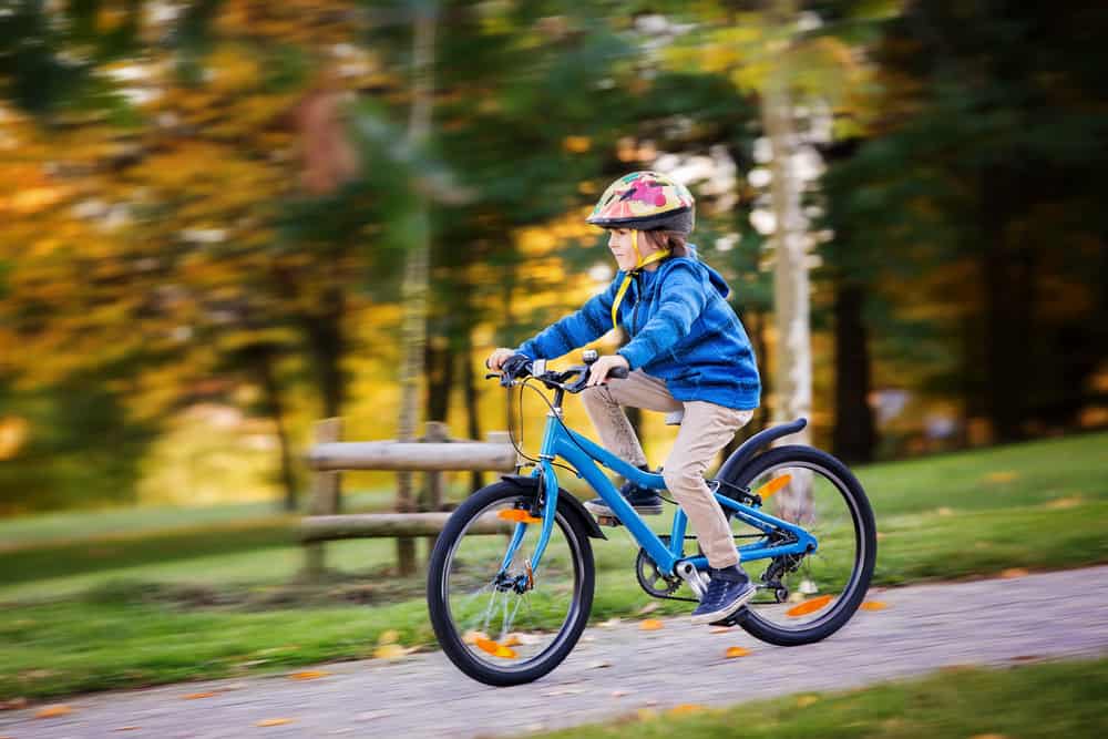 Little boy riding a bike on a park.