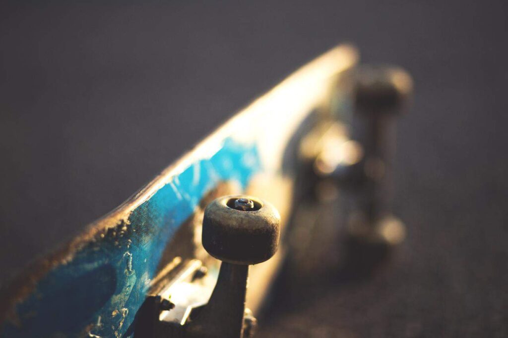 Close-up look at a skateboard's wheel.