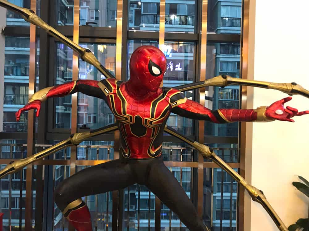Spiderman statue in the movie theater.