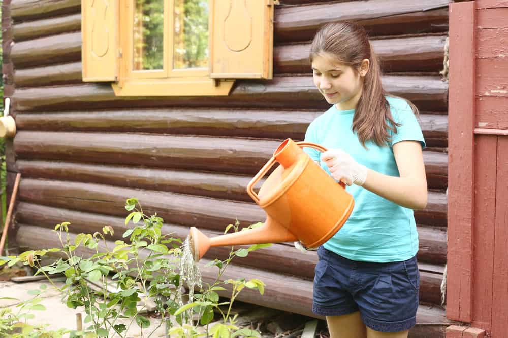 44 Best Chores for Teenagers 8 Teen watering plants outdoors.