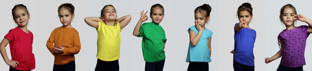 Panoramic photo of a girl wearing different types of shirt.