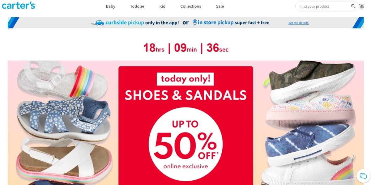 Screenshot of Carter's online clothing store.