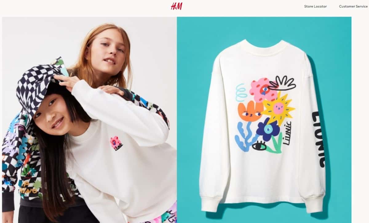 Screenshot of H&M online clothing store.