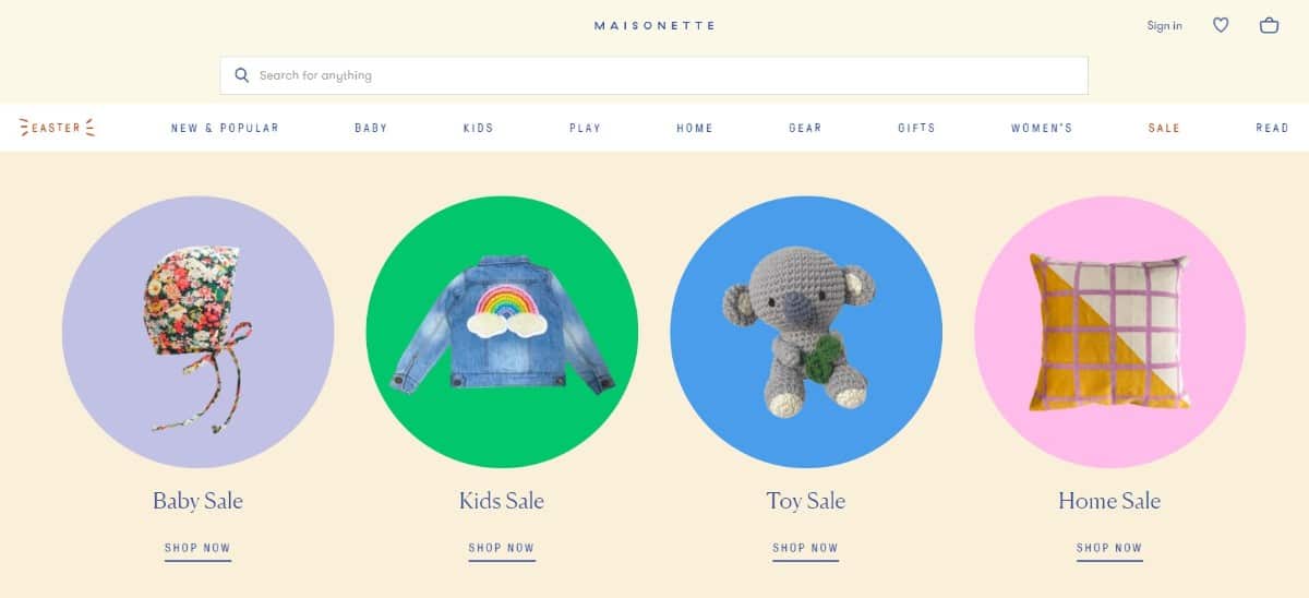 Screenshot of Maison ME Maisonette online clothing store.
