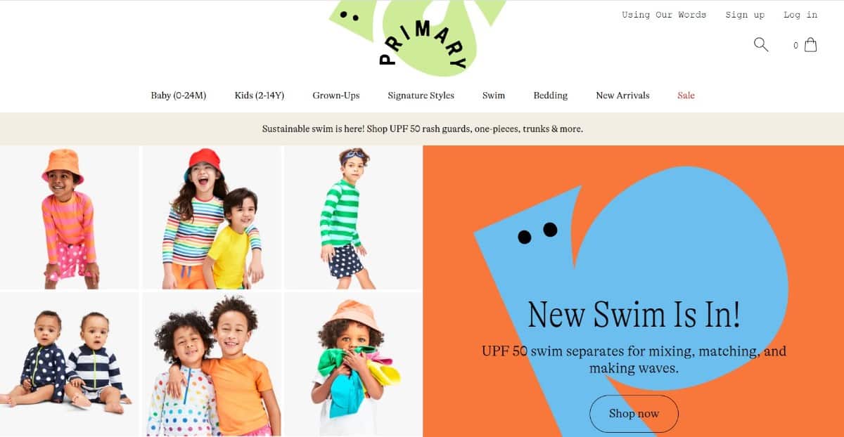 Screenshot of Primary online clothing store.