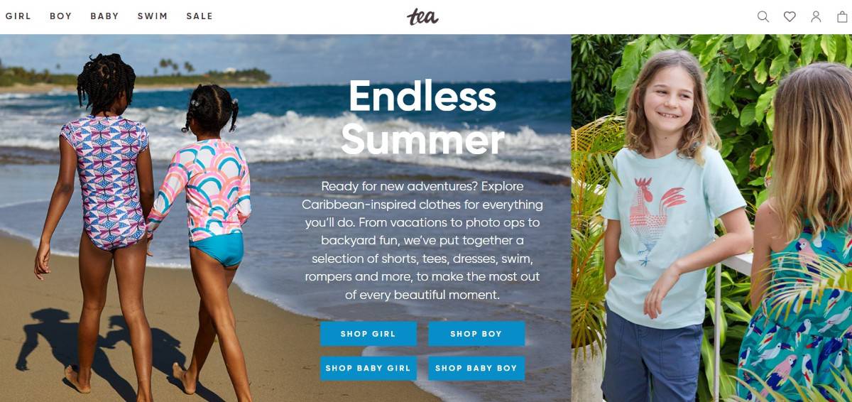 Screenshot of Tea Collection online clothing store.