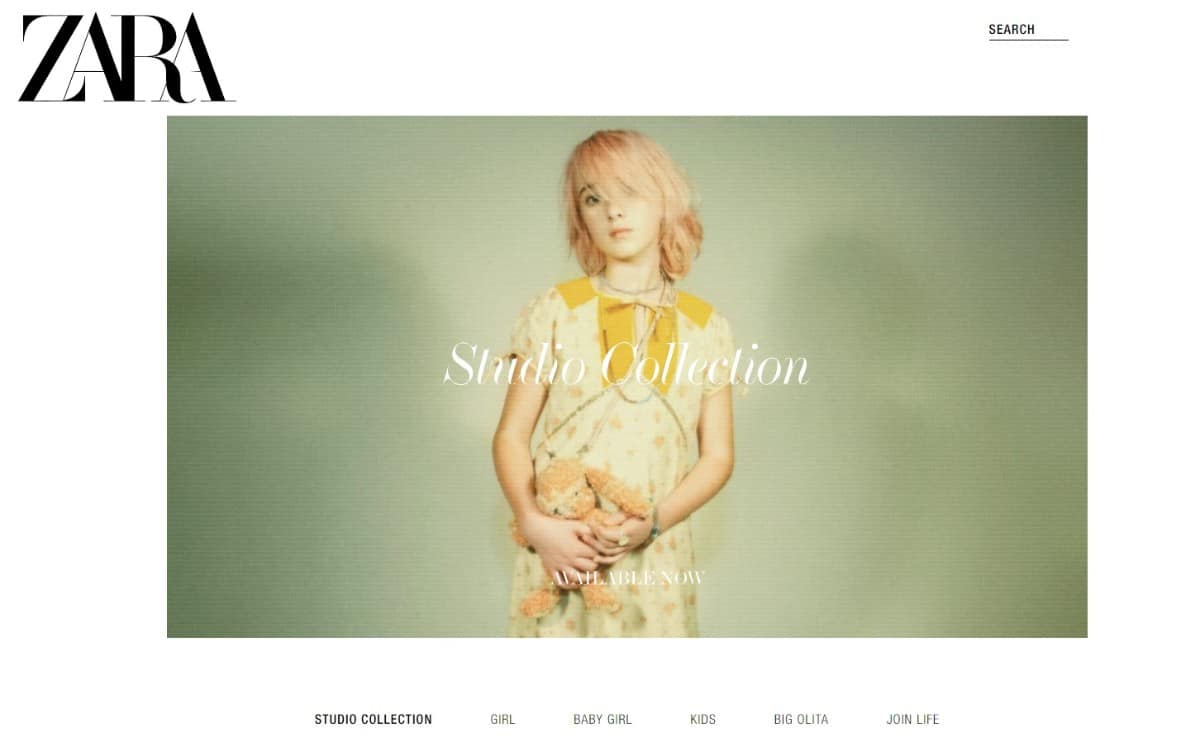 Screenshot of Zara online clothing store.