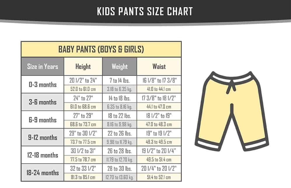 kids pants size chart