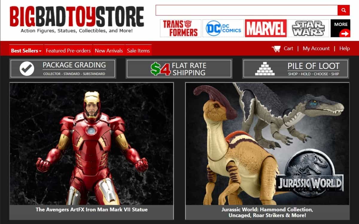 Screenshot of Big Bad Toy Store homepage.