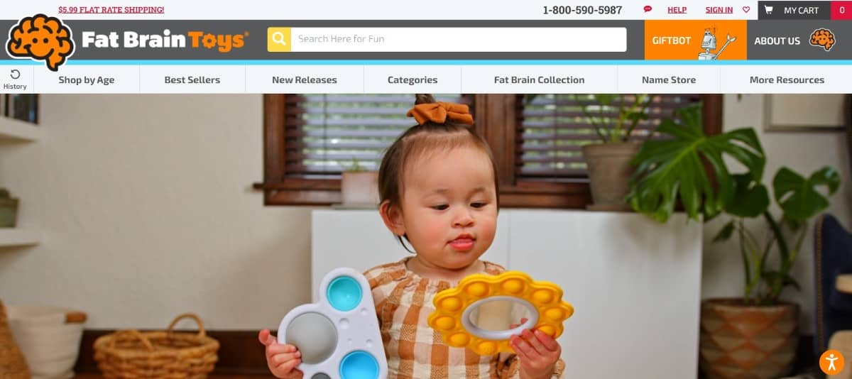 Screenshot of Fat Brain Toys homepage.