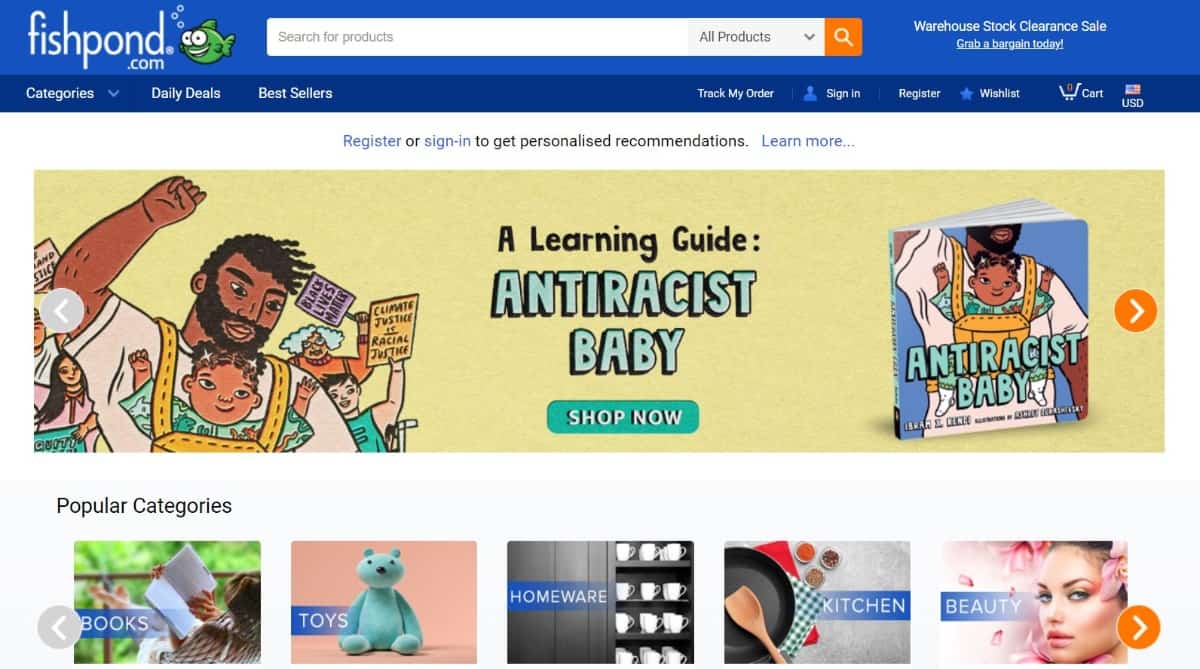 Screenshot of Fish Pond homepage.