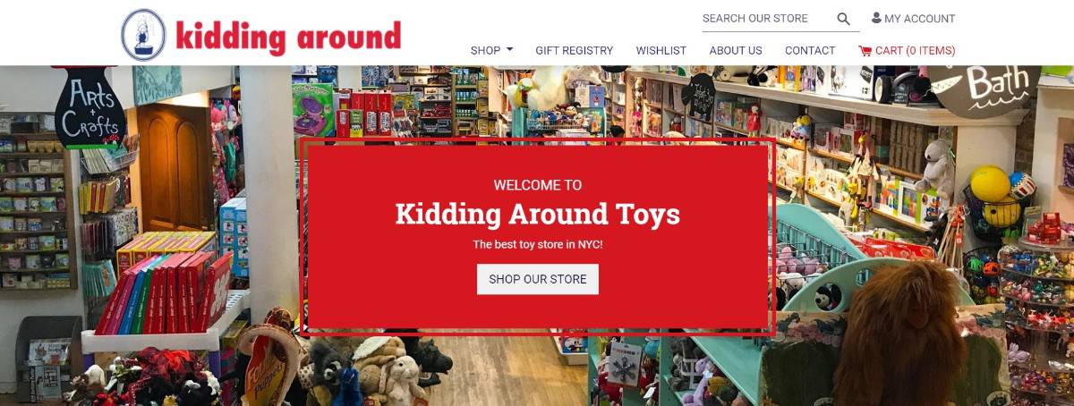 Screenshot of Kidding Around Toys homepage.