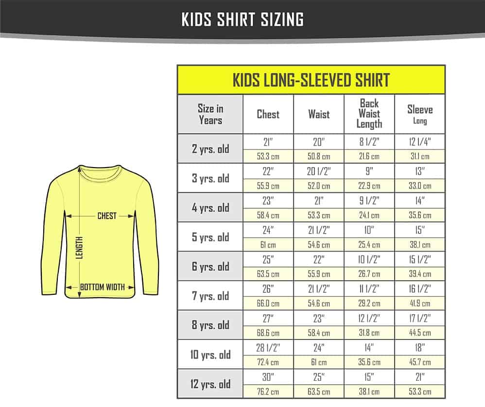 kids shirt size chart