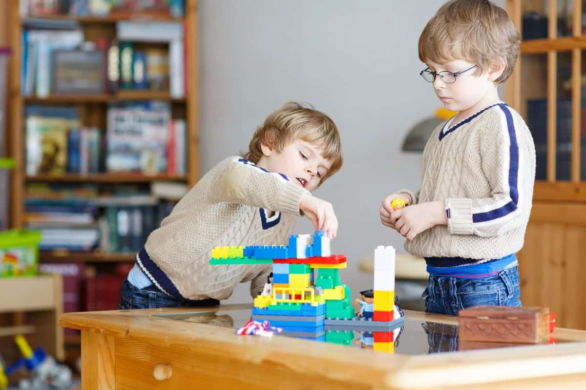 Kids playing with Legos.