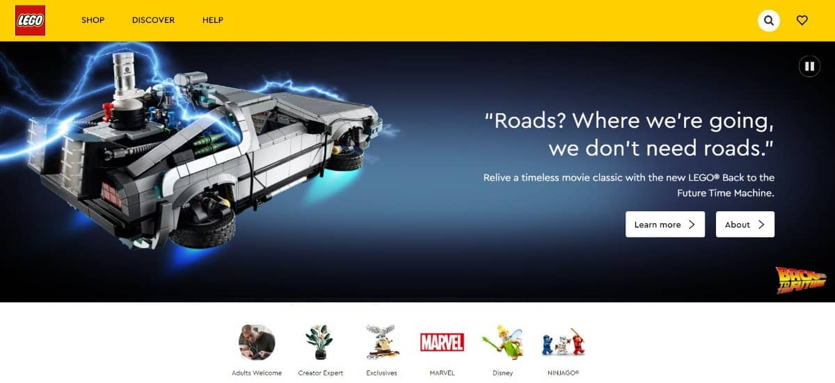 Screenshot of Lego Store homepage.
