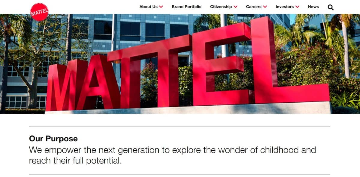 Screenshot of Mattel Shop homepage.