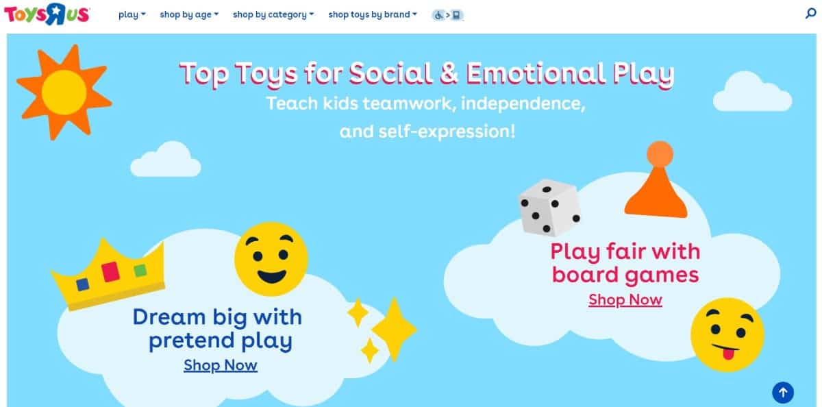 Screenshot of Toys R Us homepage.