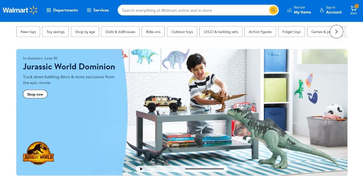 Screenshot of Walmart Toys homepage.