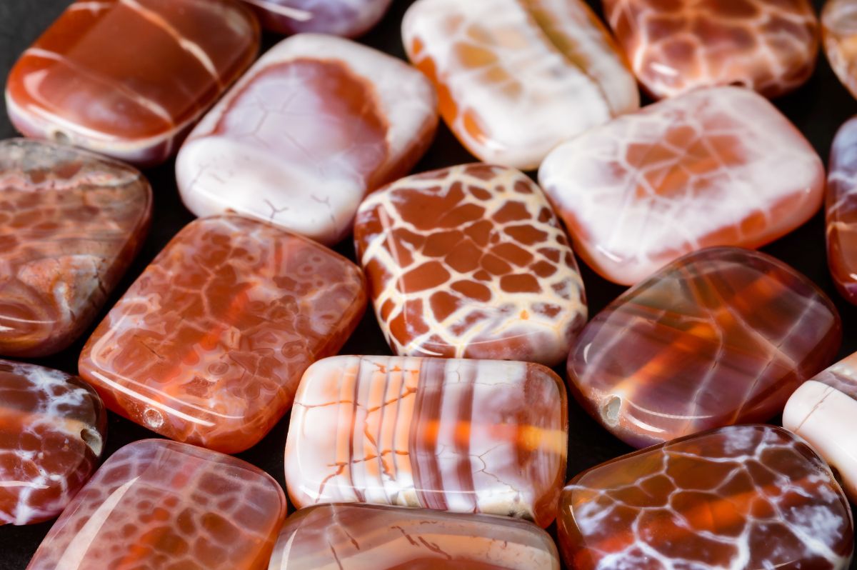 Fire-polished beads with orange and white.