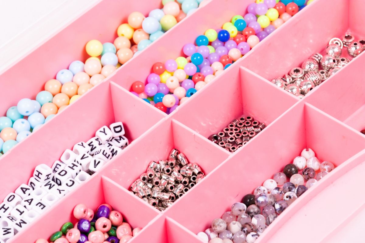 Different type of beads in the box.