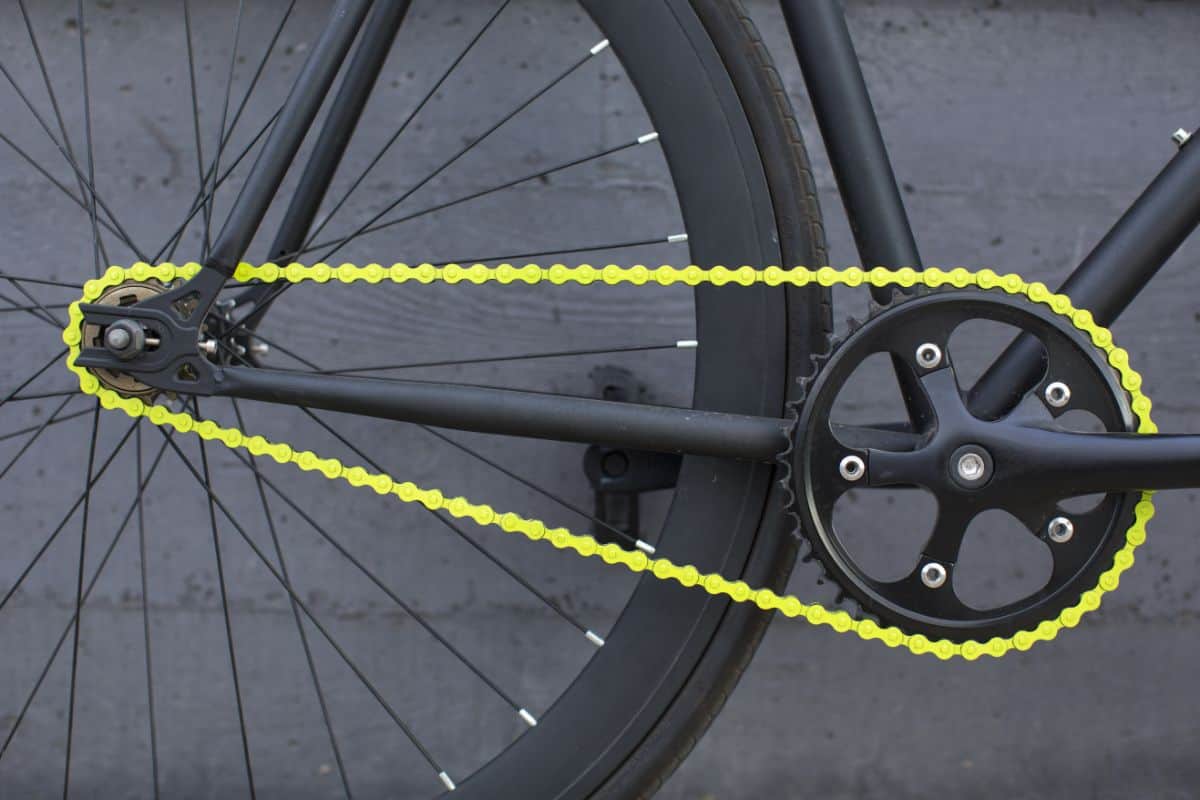Details of a fixed gear bicycle.
