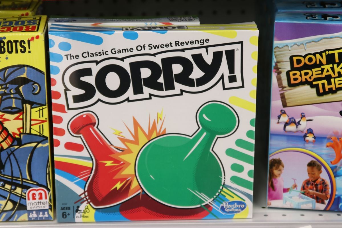 A box of a board game known as Sorry.
