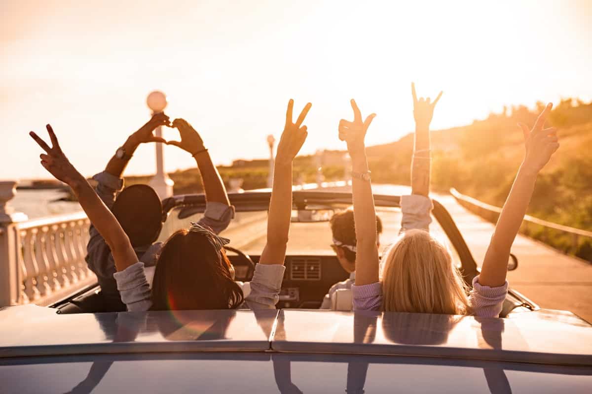 A group of friends in a road trip.