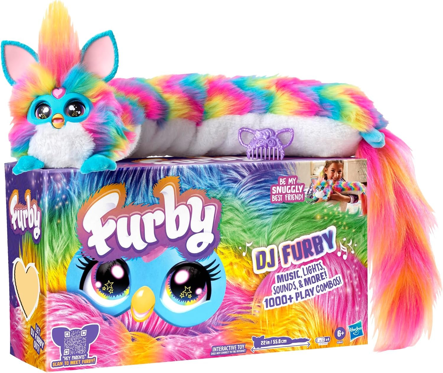 8 Best Toys Like Furby (And Yes, Furby Still Exists) 2 FURBY DJ interactive plush toy, the 2023 Hasbro relaunch of the original Furby, sitting upright with its ears and eyes lit up.