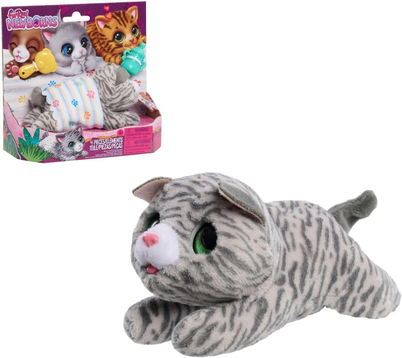 8 Best Toys Like Furby (And Yes, Furby Still Exists) 5 furReal Newborns Kitty interactive plush cat toy with closed eyes, designed to react to touch and sound.
